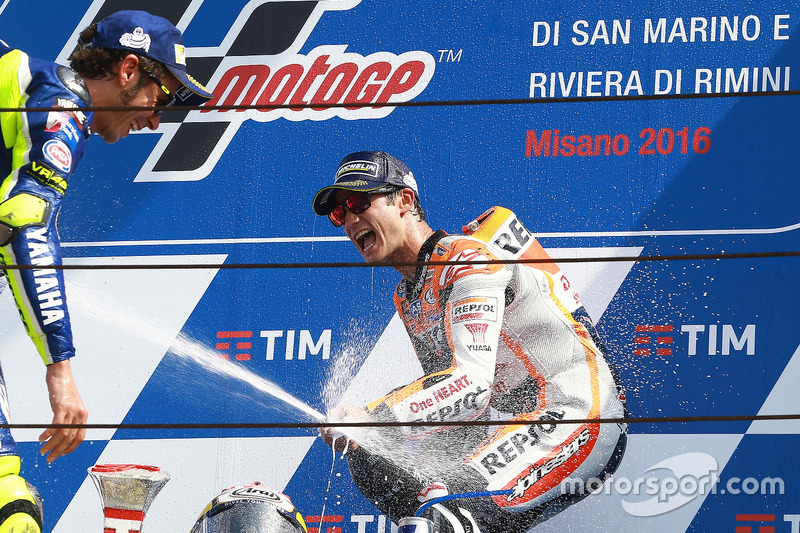 Il vincitore della gara Dani Pedrosa, Repsol Honda Team, il secondo classificato Valentino Rossi, Yamaha Factory Racing