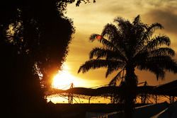 The sun sets over the paddock