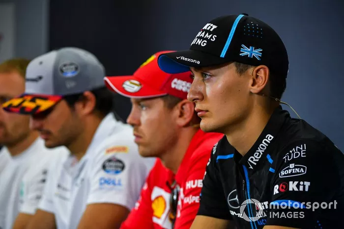 George Russell, Williams Racing, Sebastian Vettel, Ferrari y Carlos Sainz Jr, McLaren en Conferencia de Prensa 