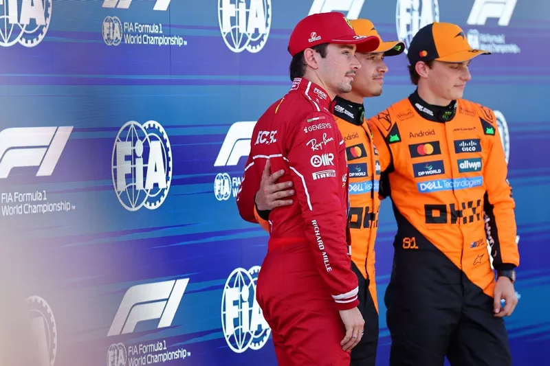 Charles Leclerc, Ferrari, Lando Norris, McLaren, Oscar Piastri