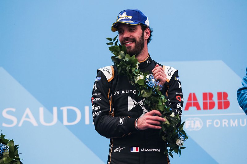 Jean-Eric Vergne, DS TECHEETAH celebrates second position on the podium