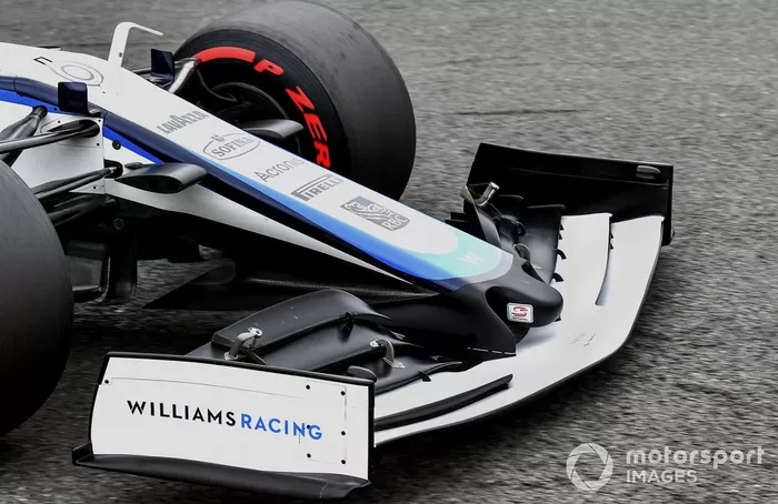 El alerón delantero del monoplaza de Nicholas Latifi, Williams FW43