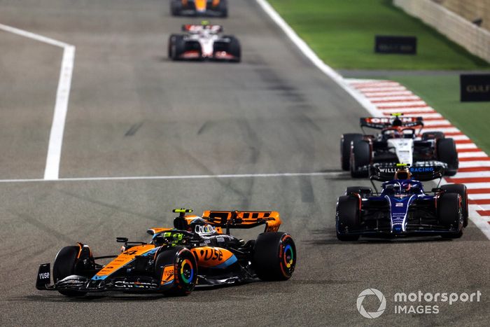 Lando Norris, McLaren MCL60, Logan Sargeant, Williams FW45, Yuki Tsunoda, AlphaTauri AT04