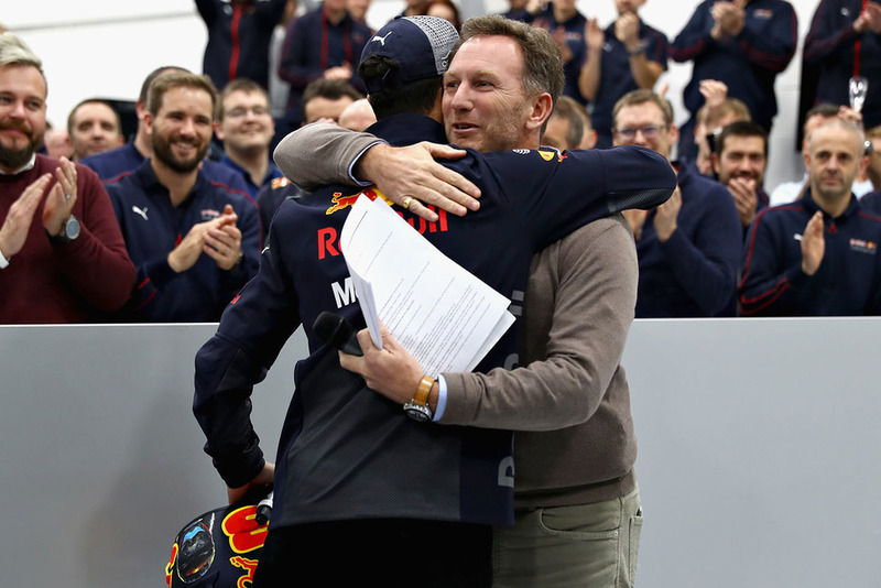 Red Bull Racing Team Principal Christian Horner hugs Daniel Ricciardo, Red Bull Racing