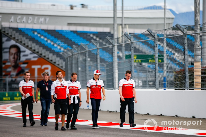 Charles Leclerc, Sauber, walks the track