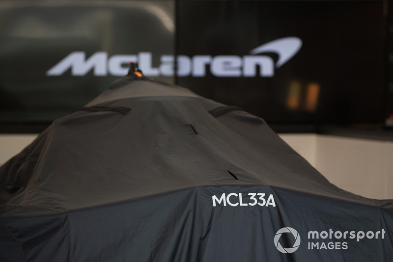 McLaren MCL33 under covers in the garage