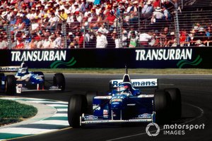 Jacques Villeneuve, Williams FW18 Renault leads Damon Hill, Williams FW18 Renault