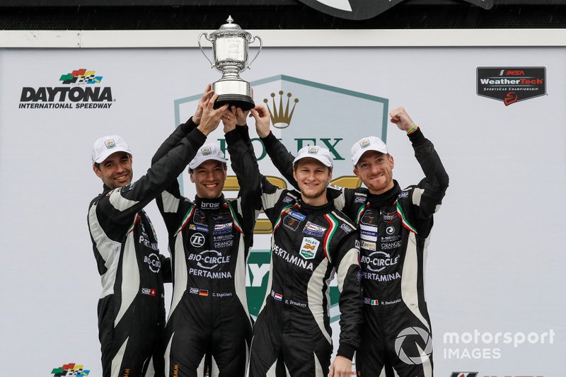 Grasser Racing Team's 2019 GTD winners: (Left to right) Rolf Ineichen, Christian Engelhart,  Rik Breukers, Mirko Bortolotti,