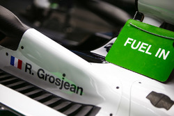 A Fuel In sign on the Romain Grosjean Haas F1 Team VF-18 Ferrari