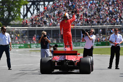 Pole sitter Sebastian Vettel, Ferrari SF71H celebrates in parc ferme