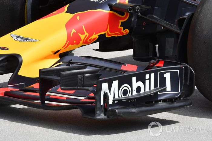 Detalle del alerón delantero del RB14 de Red Bull