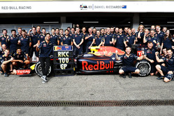 Daniel Ricciardo and the Red Bull Racing team celebrate for Daniel's 100th F1 Grand Prix