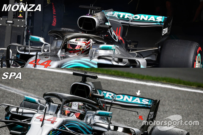 Mercedes W09 tylne skrzydło, porównanie