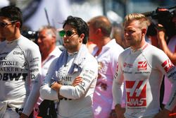 Esteban Ocon, Force India, Sergio Pérez, Force India, Kevin Magnussen, Haas F1 Team