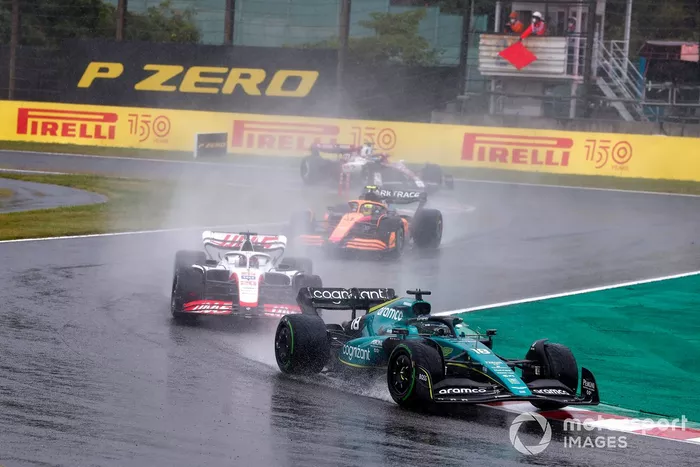 Lance Stroll, Aston Martin AMR22, Kevin Magnussen, Haas VF-22, Lando Norris, McLaren MCL36, Valtteri Bottas, Alfa Romeo C42.