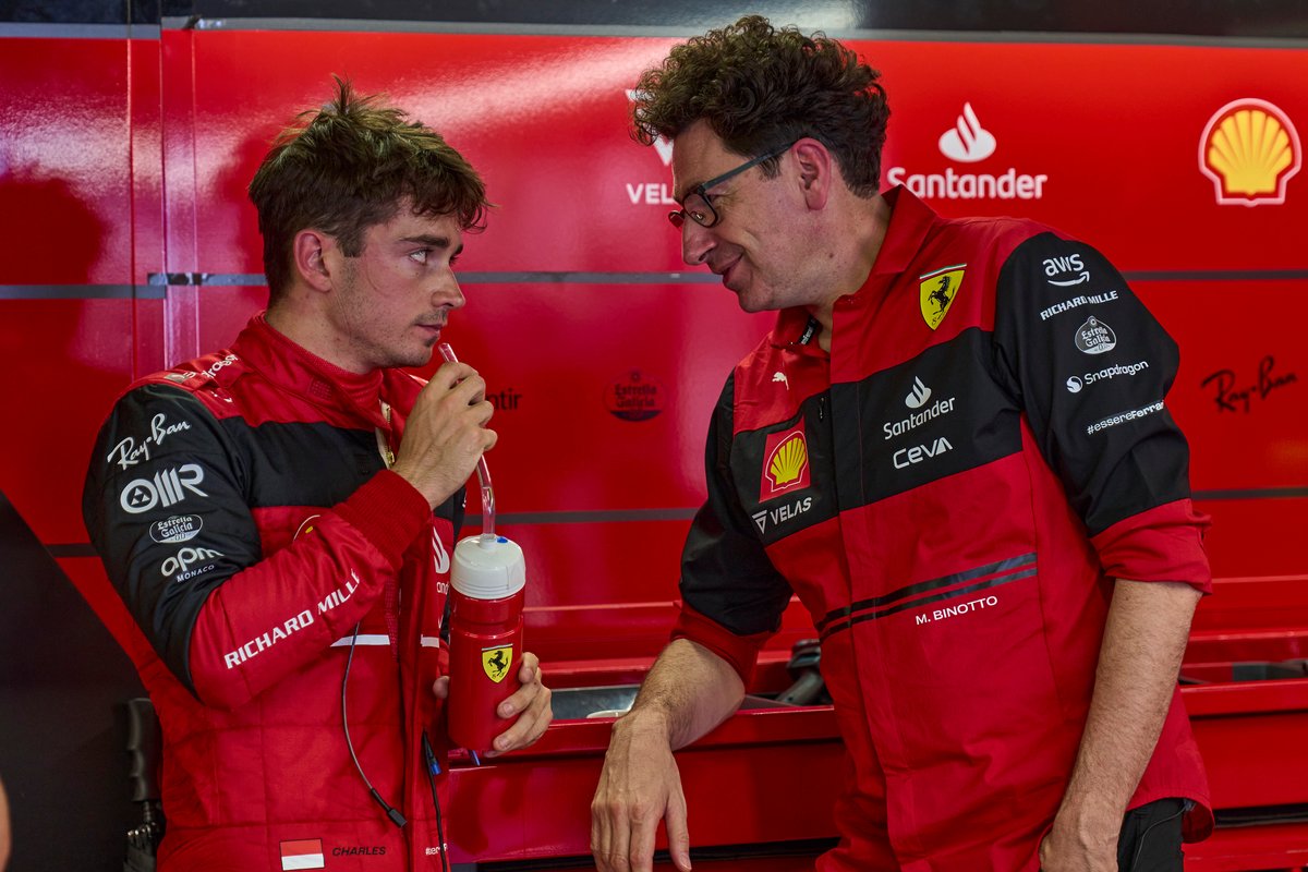 Charles Leclerc, Ferrari, Mattia Binotto, Team Principal, Ferrari 