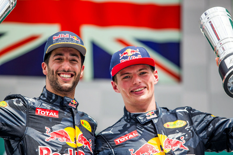 Podium: second position Daniel Ricciardo, Red Bull Racing, third position Max Verstappen, Red Bull R