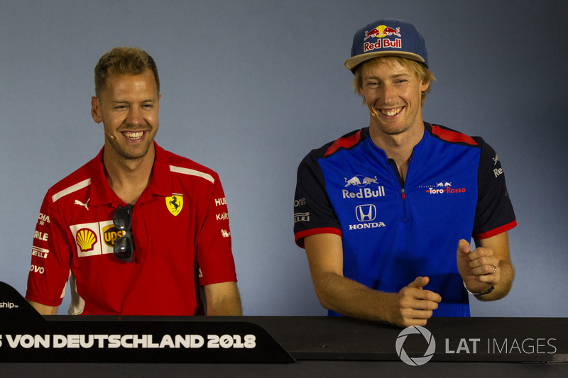 Sebastian Vettel, Ferrari y Pierre Gasly, Scuderia Toro Rosso en rueda de prensa