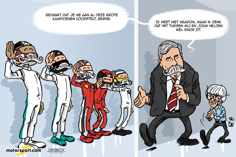 Cartoon van Cirebox - Nieuwe Formule 1-baas maakt kennis met de kampioenen