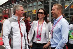 (L to R): Patrick Allen, Silverstone Managing Director on the grid with Lady Sarra Hoy, and Sir Chris Hoy,