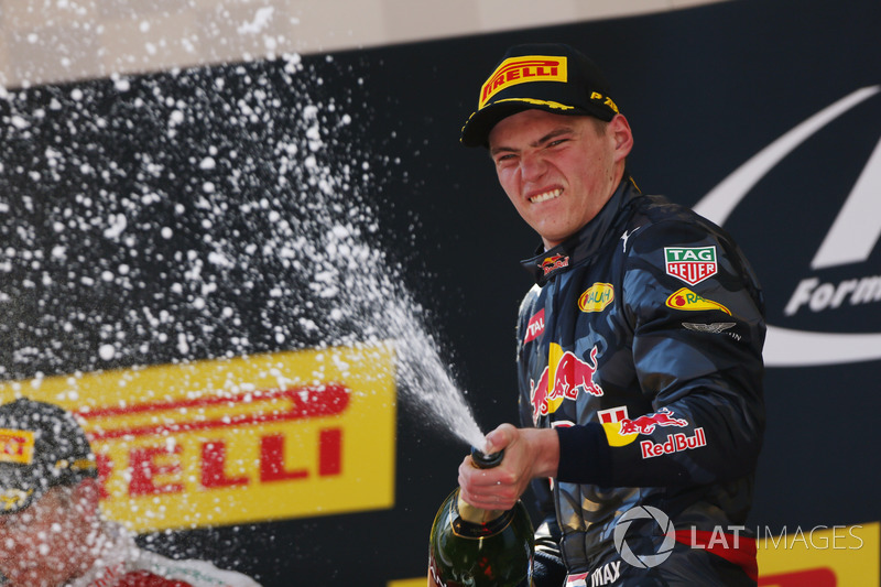 Max Verstappen, Red Bull Racing, 1st Position, sprays the Champagne