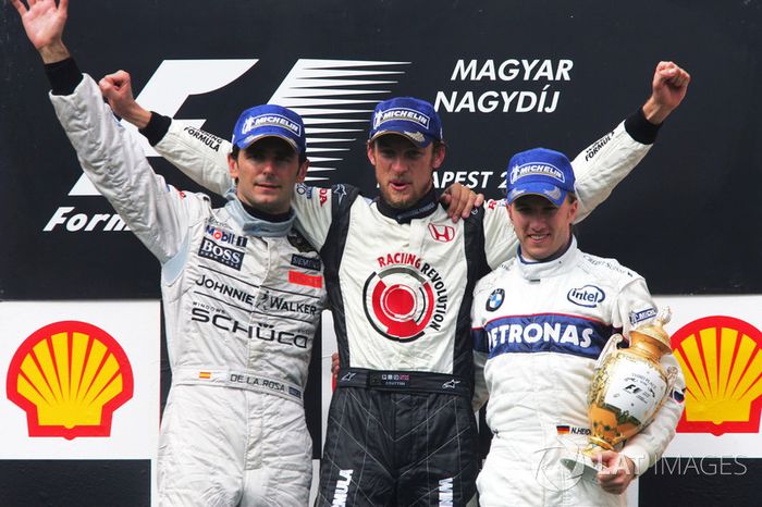 Podio: Pedro de la Rosa, McLaren, Jenson Button, Honda Racing F1 Team, Nick Heidfeld, BMW Sauber F1