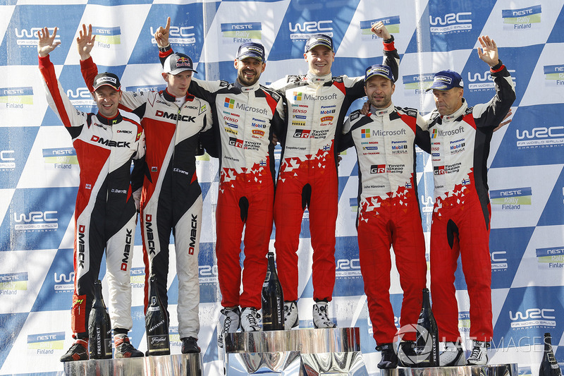 Podium: winners Esapekka Lappi, Janne Ferm, Toyota Racing, second place Elfyn Evans, Daniel Barritt,