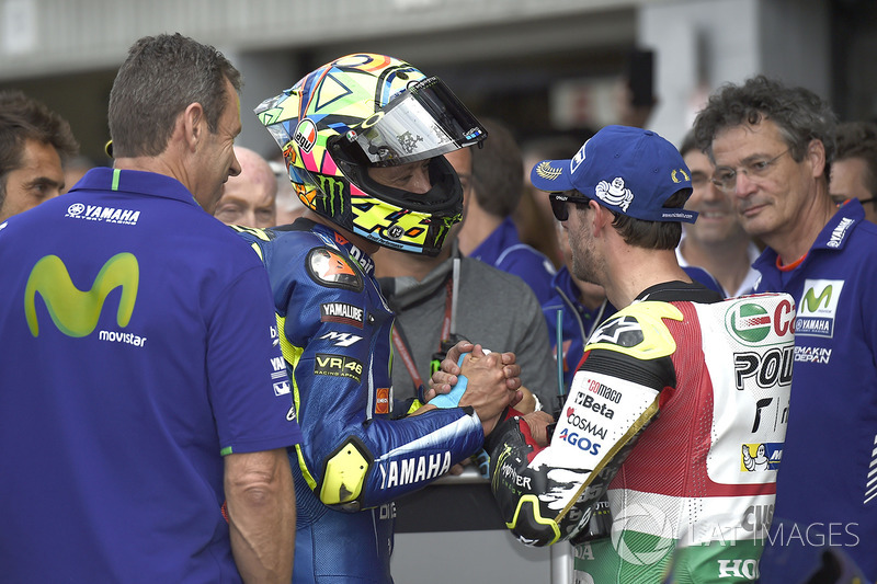 Third place qualifying for Cal Crutchlow, Team LCR Honda,second place Valentino Rossi, Yamaha Factory Racing