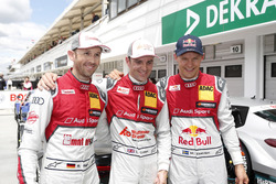 Топ-3 в кваліфікації; перший Рене Раст, Audi Sport Team Rosberg, Audi RS 5 DTM, другий Джеймі Грін,