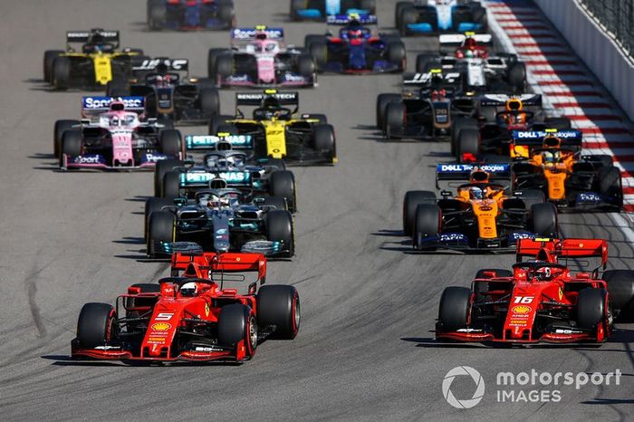 Sebastian Vettel, Ferrari SF90, Charles Leclerc, Ferrari SF90, Lewis Hamilton, Mercedes AMG F1 W10, Carlos Sainz Jr., McLaren MCL34, Valtteri Bottas, Mercedes AMG W10