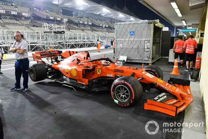 The Charles Leclerc Ferrari SF90 al parc ferme