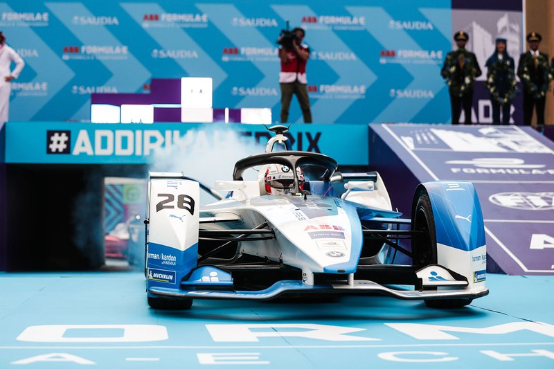 Antonio Felix da Costa, BMW I Andretti Motorsports, BMW iFE.18 pulls up in front of the podium