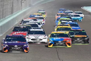 Denny Hamlin, Joe Gibbs Racing, Toyota Camry FedEx Express, Kyle Busch, Joe Gibbs Racing, Toyota Camry M&M's, Brad Keselowski, Team Penske, Ford Fusion Discount Tire, Martin Truex Jr., Furniture Row Racing, Toyota Camry Bass Pro Shops/5-hour ENERGY