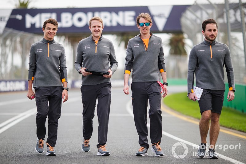 Lando Norris, McLaren, walks the track