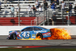 Aric Almirola, Richard Petty Motorsports Ford on fire