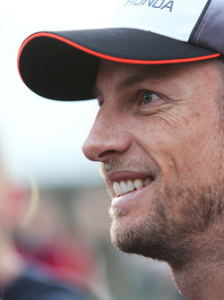 Jenson Button, McLaren with the media