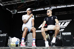 Lewis Hamilton, Mercedes AMG F1 W08, Valtteri Bottas, Mercedes AMG F1, on stage at a fan event