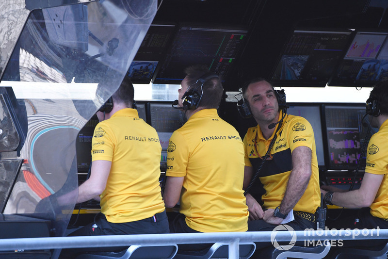 Cyril Abiteboul, Renault Sport F1 Managing Director on the pit wall gantry 