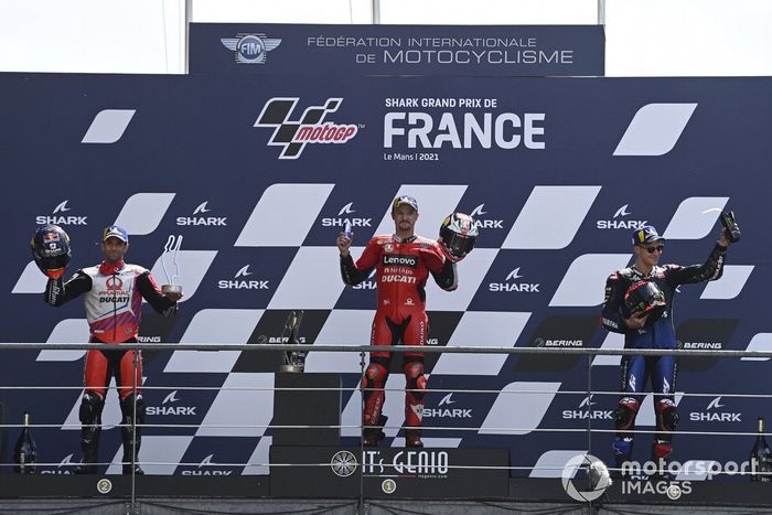 Podio: ganador de la carrera Jack Miller, Ducati, segundo lugar Johann Zarco, Pramac Racing, tercer lugar Fabio Quartararo, Yamaha Factory Racing