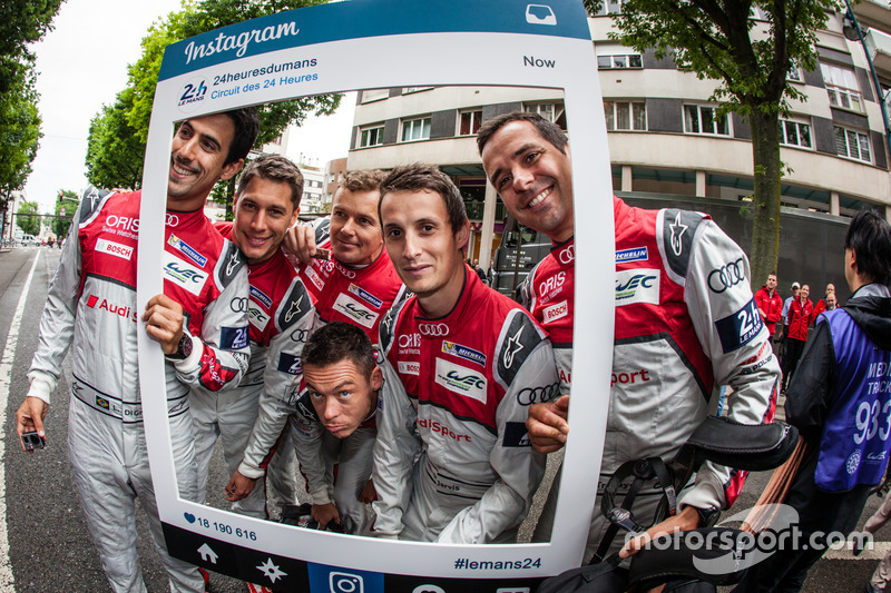 #7 Audi Sport Team Joest Audi R18: Marcel Fassler, Andre Lotterer, Benoit Tréluyer, #8 Audi Sport Team Joest Audi R18 e-tron quattro: Lucas di Grassi, Loic Duval, Oliver Jarvis