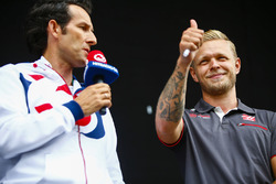 Kevin Magnussen, Haas F1 Team, is presented on stage during a fan event
