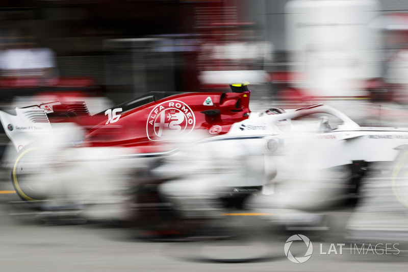 Charles Leclerc, Sauber C37 Ferrari, comes in for a pit stop