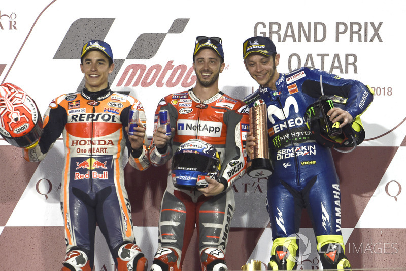 Podio: 1º Andrea Dovizioso, 2º Marc Marquez,3º Valentino Rossi