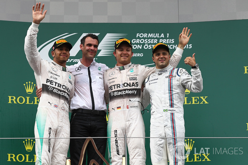 Podio: Lewis Hamilton, Mercedes AMG F1, ganador de la carrera Nico Rosberg, Mercedes AMG F1 y Felipe Massa, Williams celebran