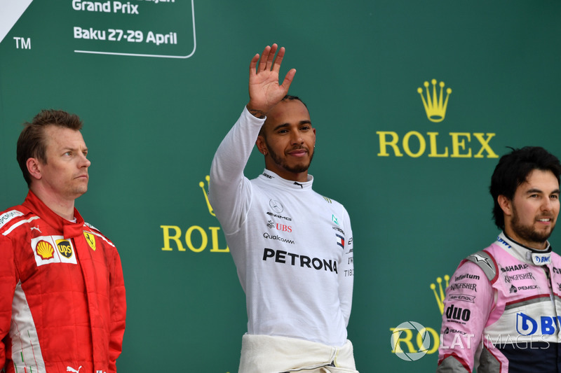 Podium: 1. Lewis Hamilton, Mercedes-AMG F1, 2. Kimi Raikkonen, Ferrari, 3. Sergio Perez, Force India