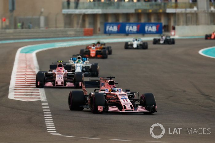Sergio Perez, Sahara Force India F1 VJM10, Esteban Ocon, Sahara Force India F1 VJM10, Felipe Massa, Williams FW40, Fernando Alonso, McLaren MCL32