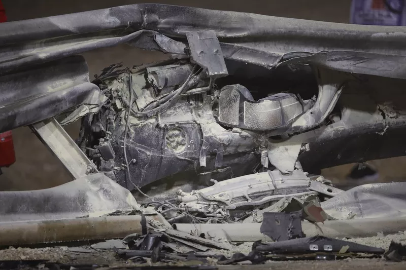 Damage to the Armco barrier after an opening lap crash for Romain Grosjean, Haas VF-20