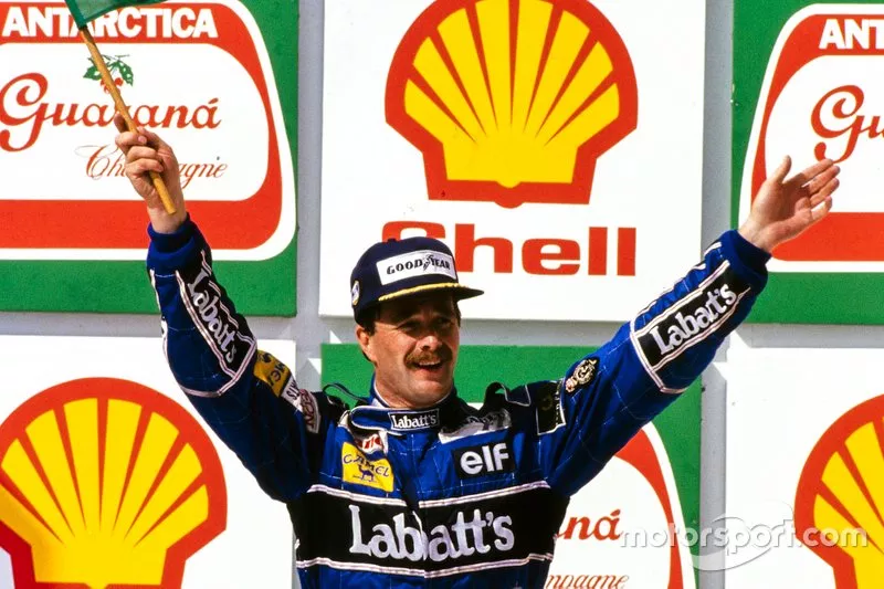 Podium: Race winner Nigel Mansell, Williams