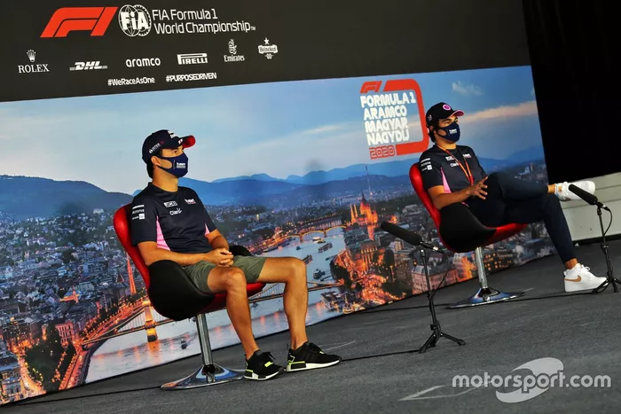 Sergio Pérez, Racing Point y Lance Stroll, Racing Point en la conferencia de prensa