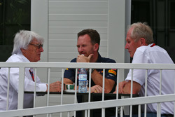 Bernie Ecclestone, con Christian Horner, jefe de equipo de carreras de Toro rojo y el Dr. Helmut Mar